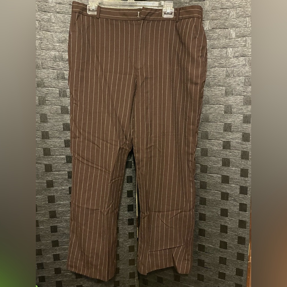 Chaps brown stripe women’s dress pants size 16 wool and lining polyester - Picture 3 of 9